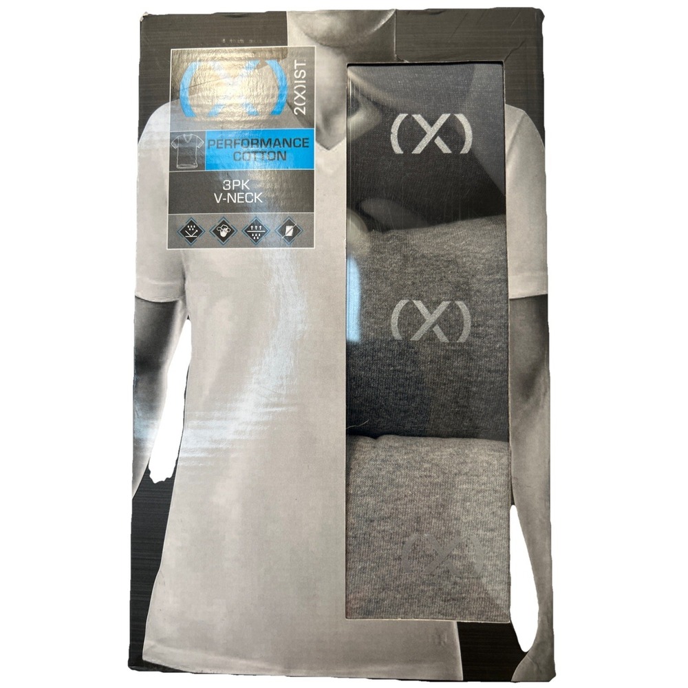 T-SHIRTS 2(X)IST MEN 3 GRAY/BLUE V-NECK UNDERWEAR XL 46-48 QUICK‎ DRY MSRP $42